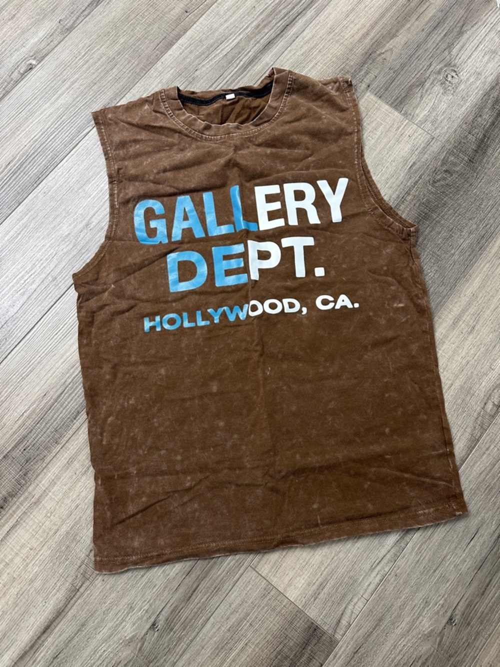 Gallery Dept Brown Sleeveless Graphic Tank with Blue and White Logo